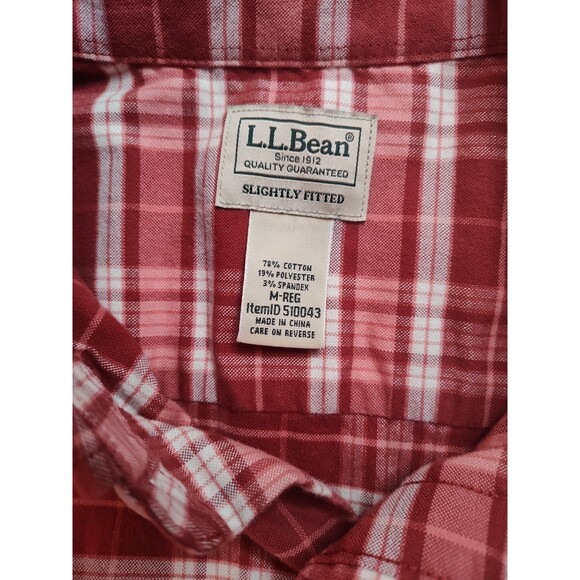 Men's L.L. Bean Slightly Fitted Plaid Long Sleeve Button Down Shirt Red Medium - Picture 5 of 5